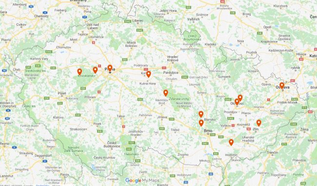 umístění 12 nově podpořených projektů