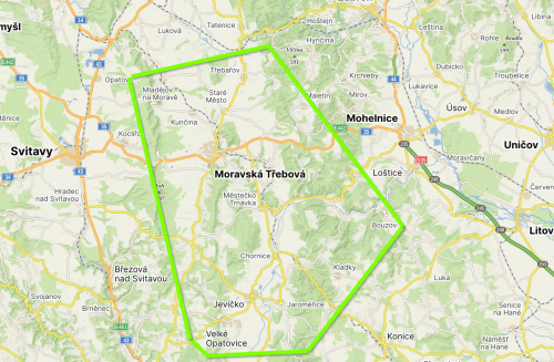 mapa Moravská Třebová a okolí
